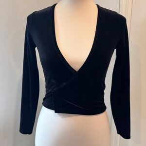 American Apparel Vintage Pre-2016 Velvet Wrap V-Neck Long Sleeve Top | XS